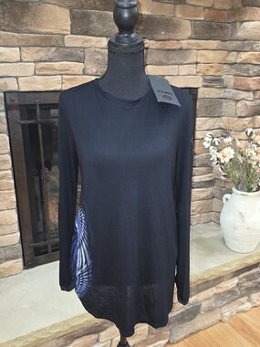 Harley-Davidson Womans Long-Sleeve Tee with Blue Feather Accent Split Back XS